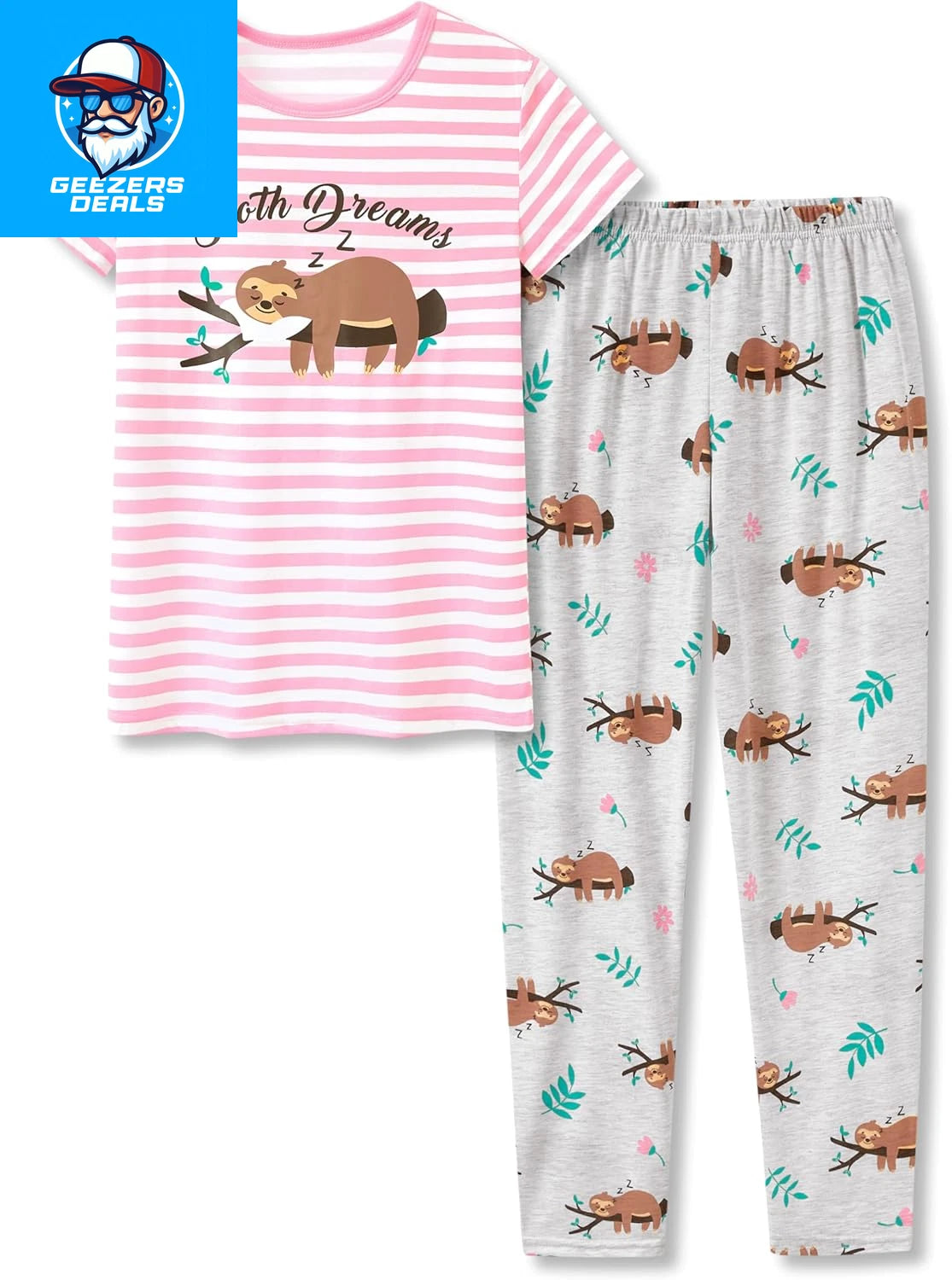 Pajamas for Girls Size 6-16 Pants & Long Sleeve Jammies Glitter Heart & Stripe T