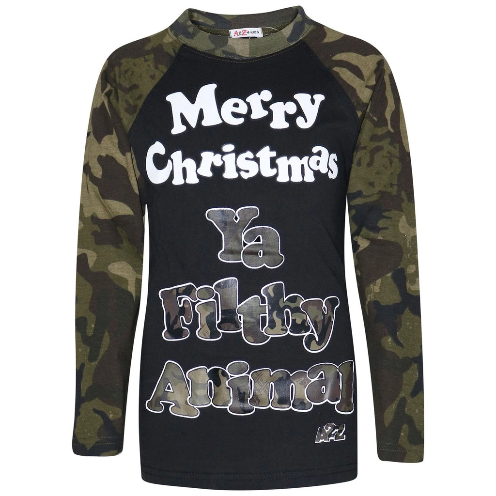 Kids Girls Boys Camouflage Green Print PJ S YA FILTHY Christmas Pyjamas Sets