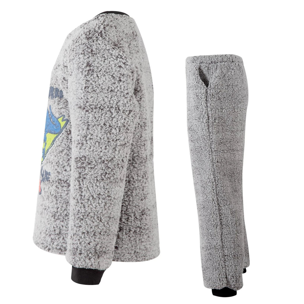 A2Z 4 Kids Girls Boys Grey Pyjamas Dinosaur 2 Piece Soft Thick Pile Fleece Set