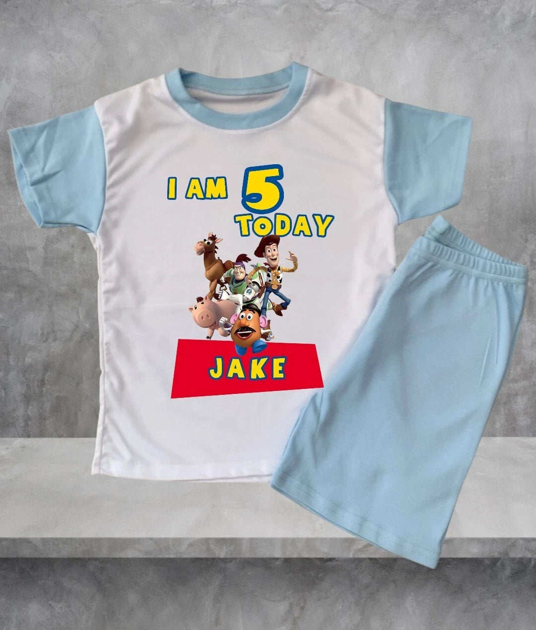 Personalised children birthday pyjamas Toy Story Theme SHORT SLEEVE