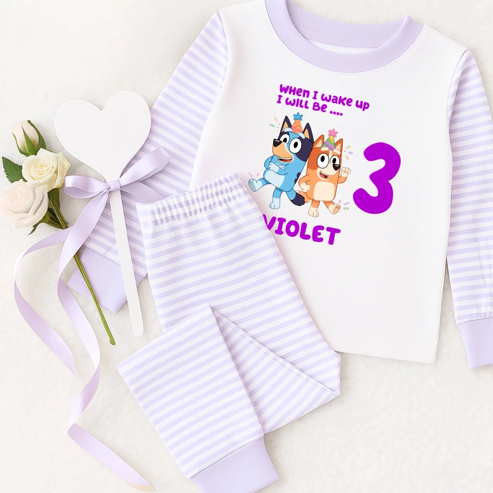 Personalised Bluey & Bandit ~ When I Wake Up I Will Be with age ~ Birthday Pjs