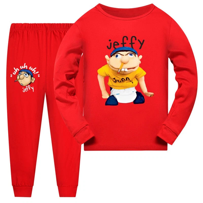 T-Shirt + Trousers Pj Sleepwear Nightwear Outfits New Boys Girls Jeffy Long Sleeve-