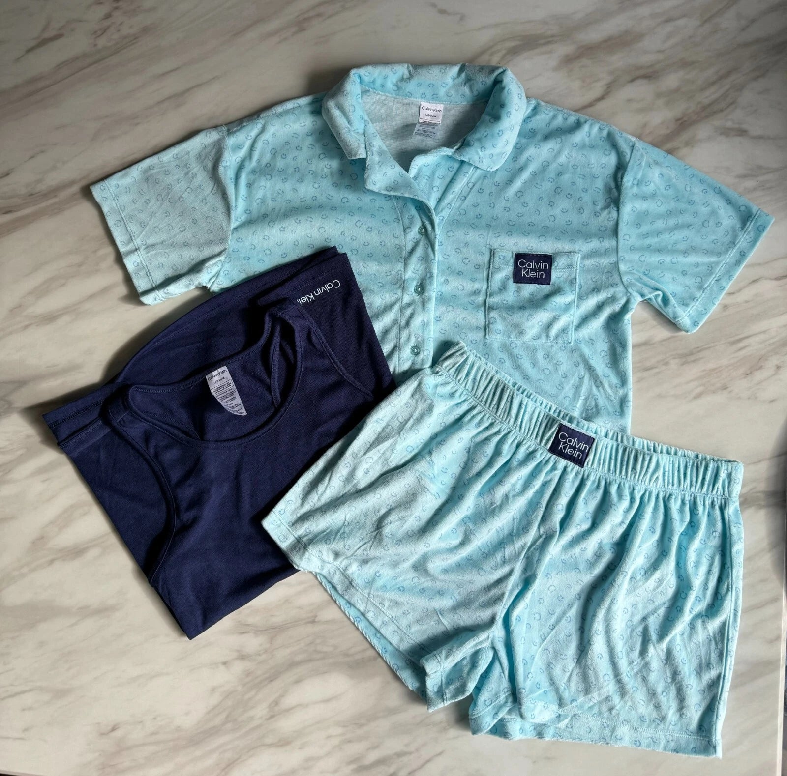 Calvin Klein Ck Youth 3 Piece Sleepwear Pajama SET Blue Green Pink BOY GIRLS NEW