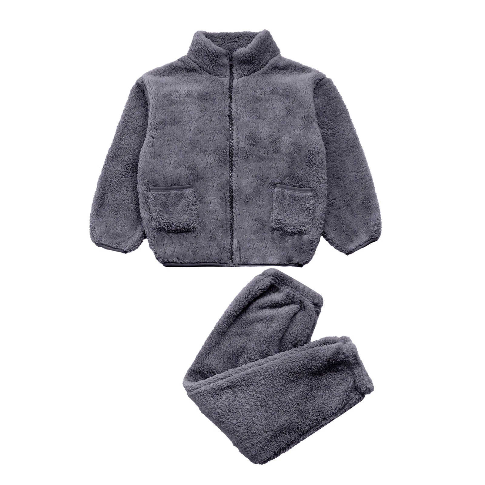 Unisex Kids Pajama Girls Outfit Stand Collar Set Jacket Nightwear Zipper Warm