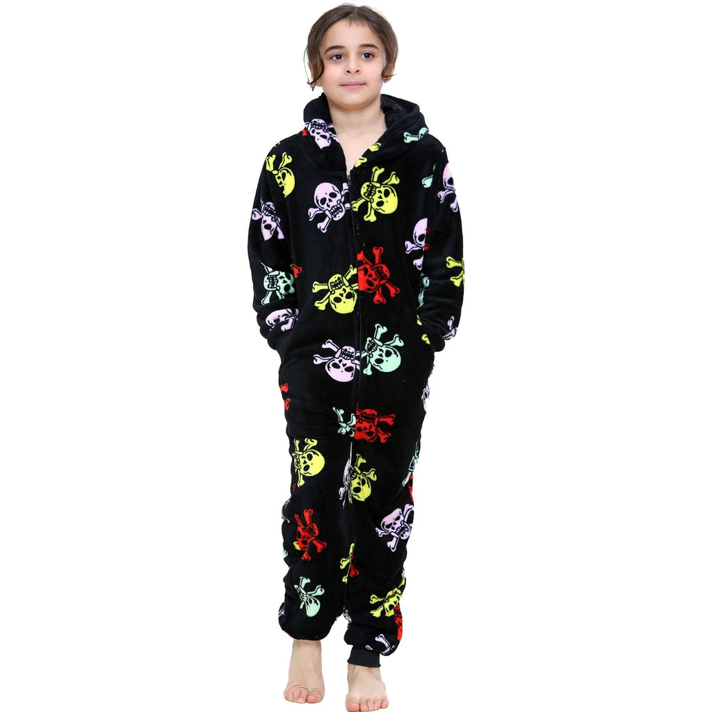 A2Z 4 Kids Girls Boys Fun Skull Print One Piece Black & Multi Pyjama Sets