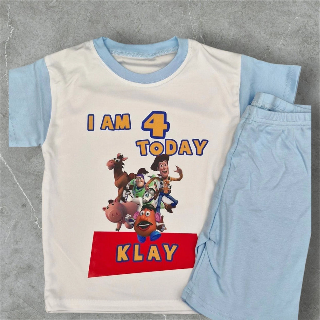 Personalised children birthday pyjamas Toy Story Theme SHORT SLEEVE
