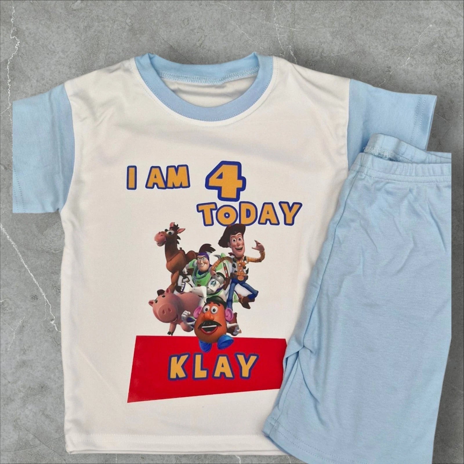 Personalised children birthday pyjamas Toy Story Theme SHORT SLEEVE