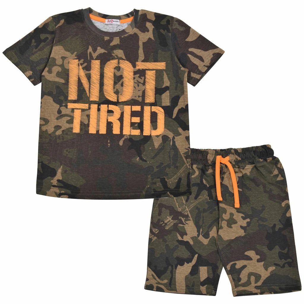 Kids Unisex Girls Boys Camo Green Print Pyjamas Children PJs Shorts Set Age 5-13