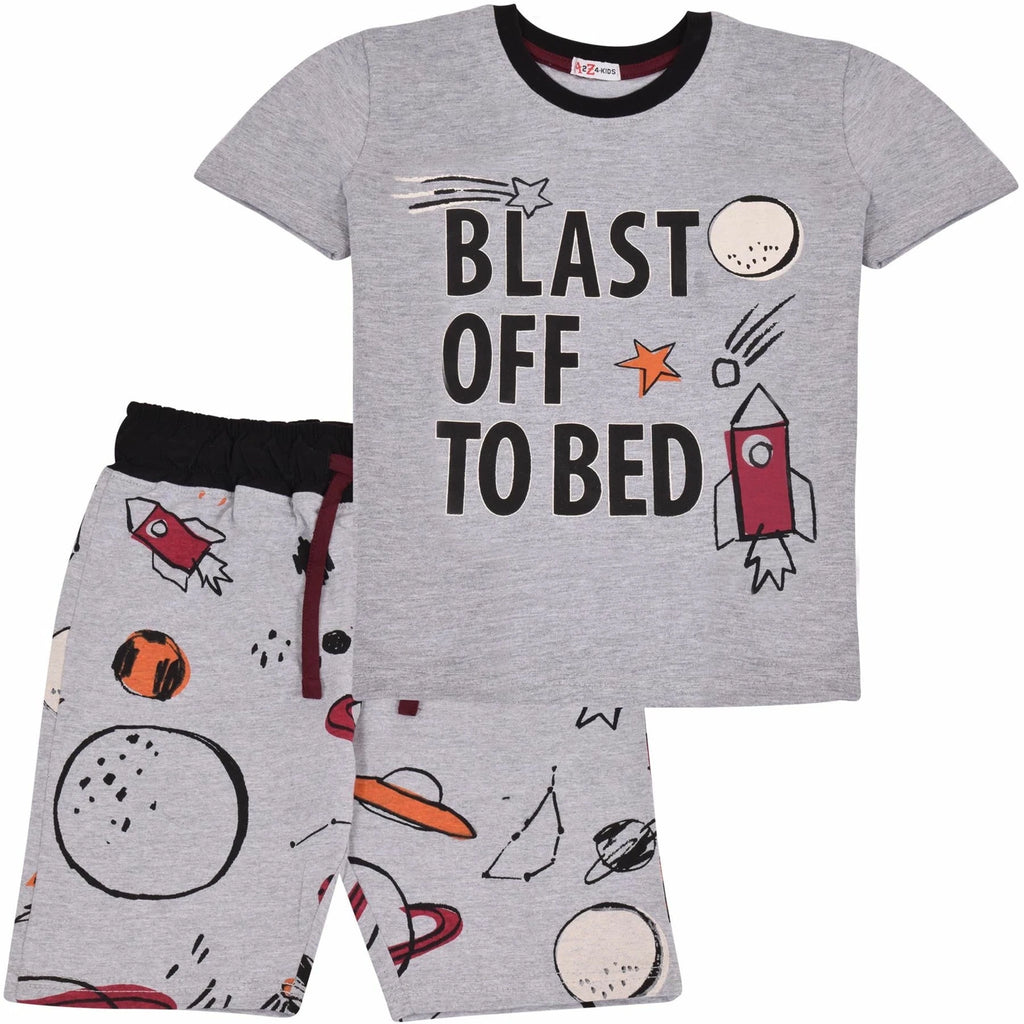 Kids Boys Rocket Spaceship Blast Off Grey Pyjamas PJs 2 Piece Sleepwear Set 2-13