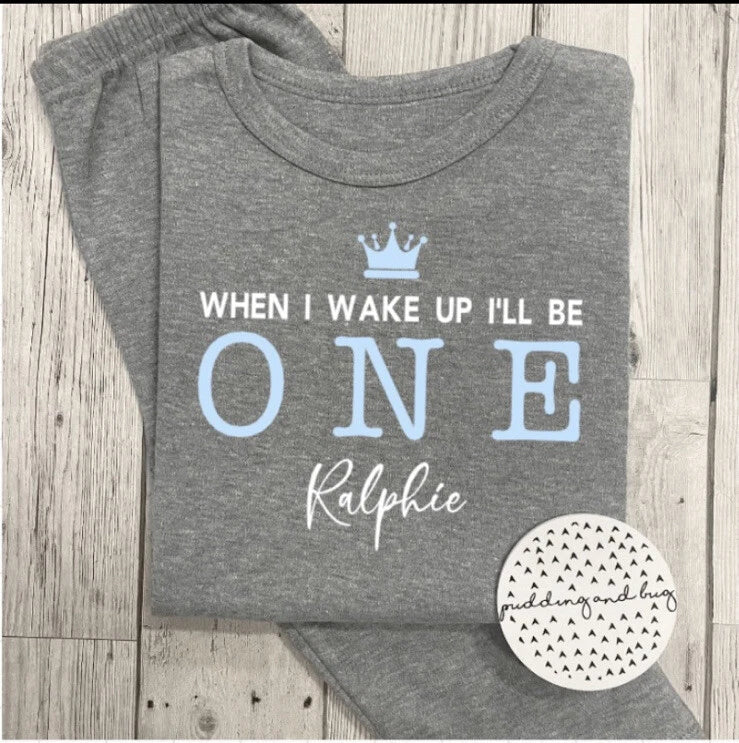 Personalised First Birthday Pyjamas Baby Boy When I Wake Up I Will Be One PJ's
