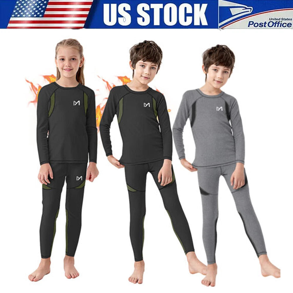 Kids Thermal Underwear for Boys, Long Johns Fleece Lined Set, Shirt & Pants