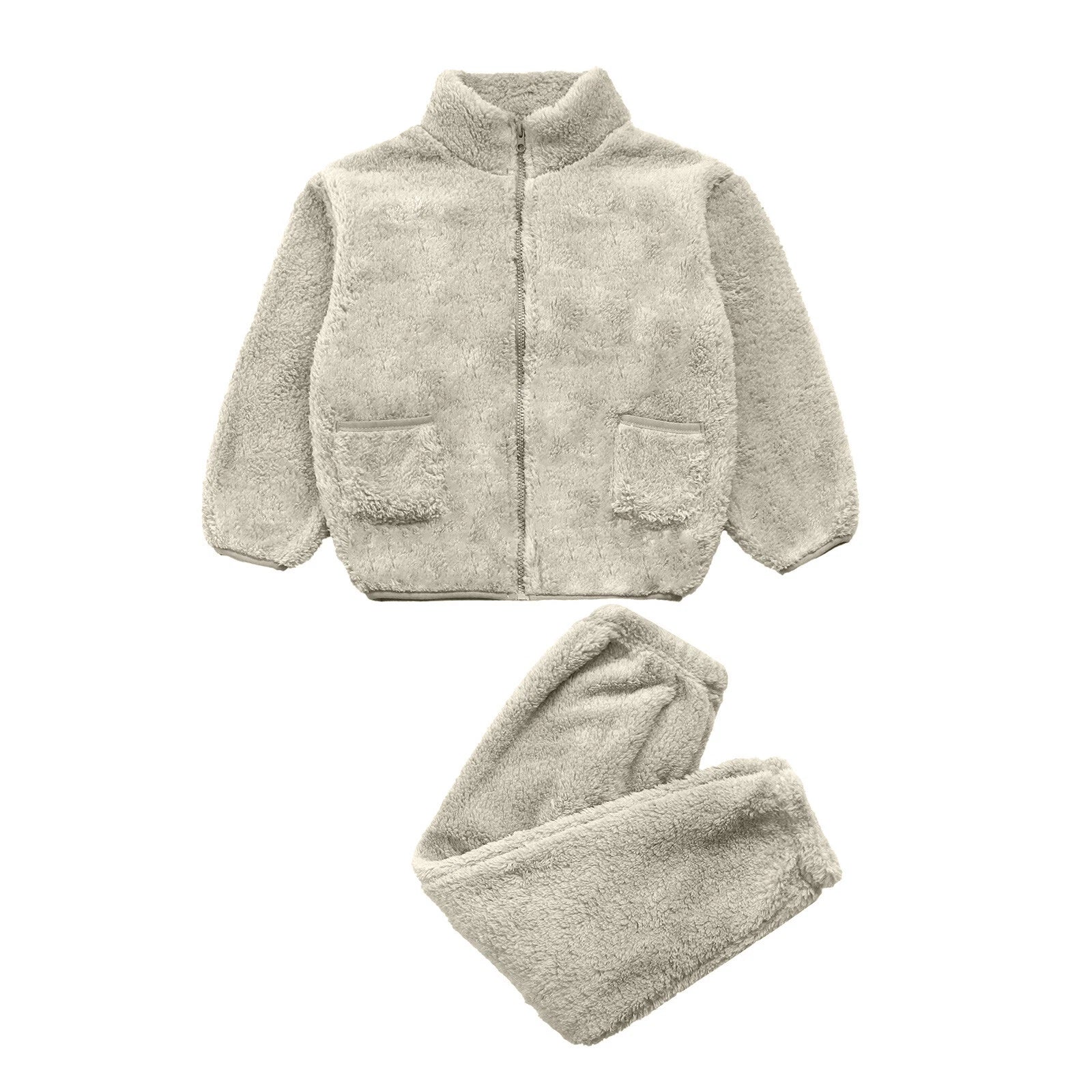 Unisex Kids Outfit Warm Pajama Zipper Set Soft Nightwear Stand Collar Casuai