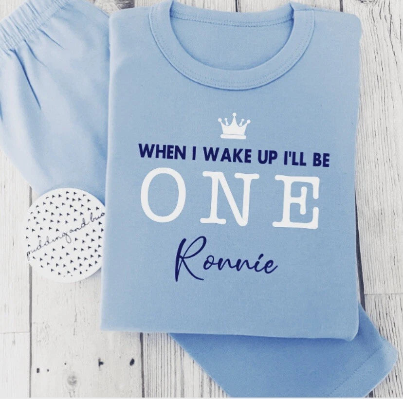 Personalised First Birthday Pyjamas Baby Boy When I Wake Up I Will Be One PJ's