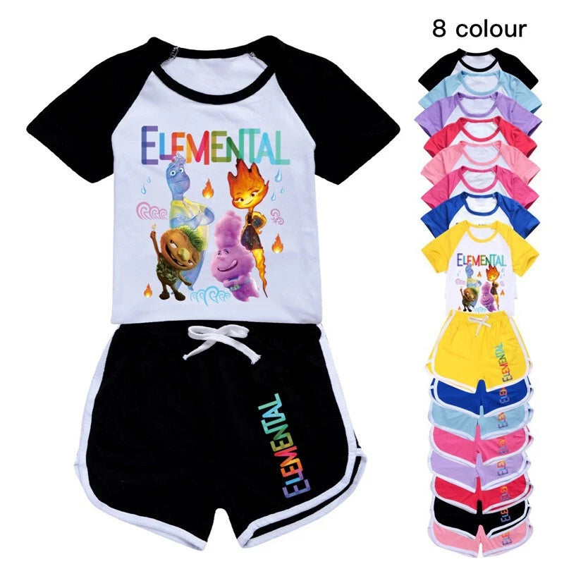 Shorts T-Shirt Set Kids PJ'S Loungewear Tracksuit New Elemental Girls-