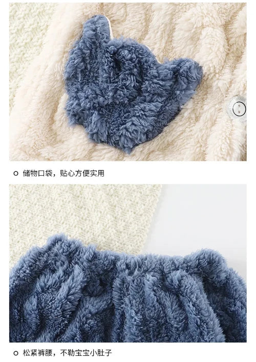 Winter Flannel Pajamas Sets Baby Boys Girls Clothes Warm Hooded Sleepwear Pijama