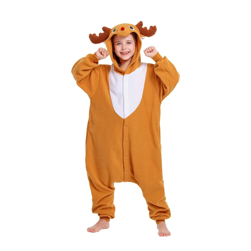 Kids Reindeer Unisex Pajamas Christmas Cosplay Costume Winter One-piece Honewear