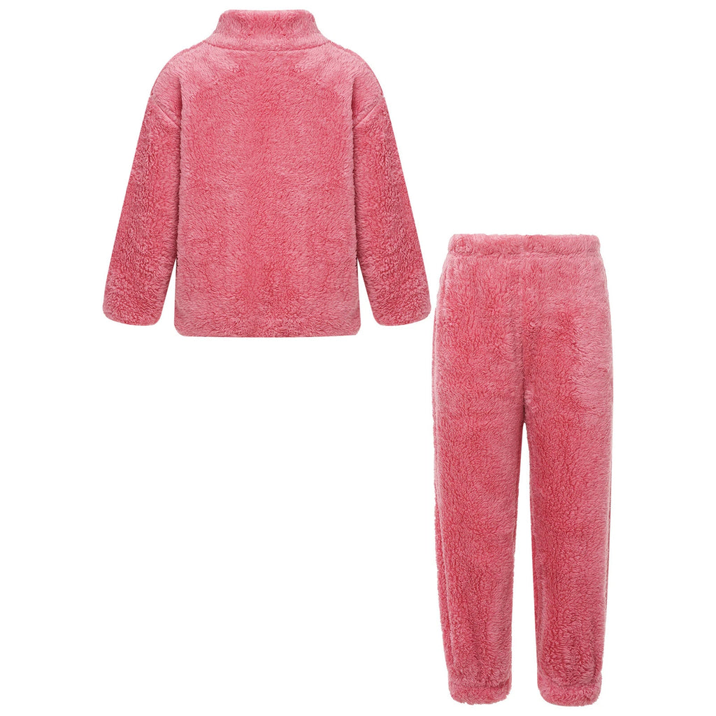 Unisex Kids Outfits Winter Set Long Sleeve Sleepwear Zipper Stand Collar Casual