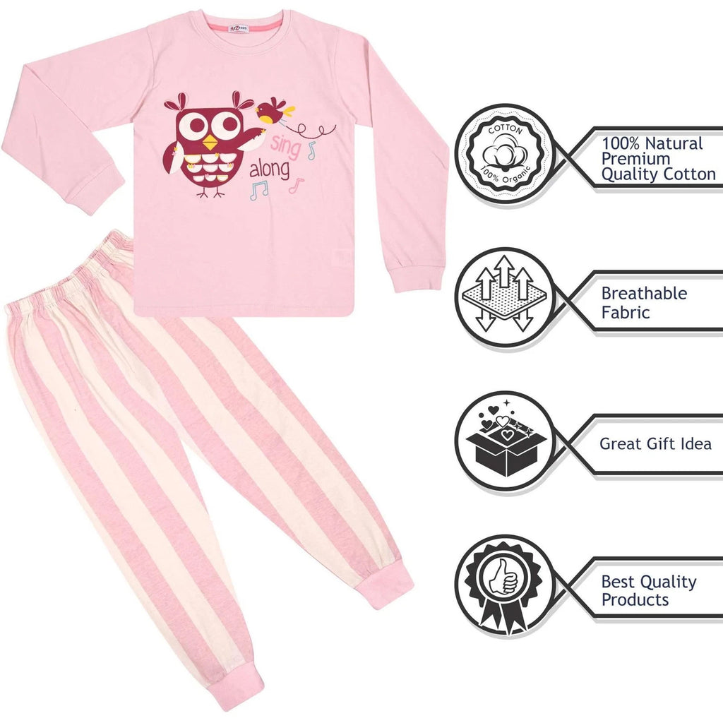 Kids Girls Pyjamas Sing Along Contrast Top Bottom Baby Pink Sleepwear Set 2-13Yr
