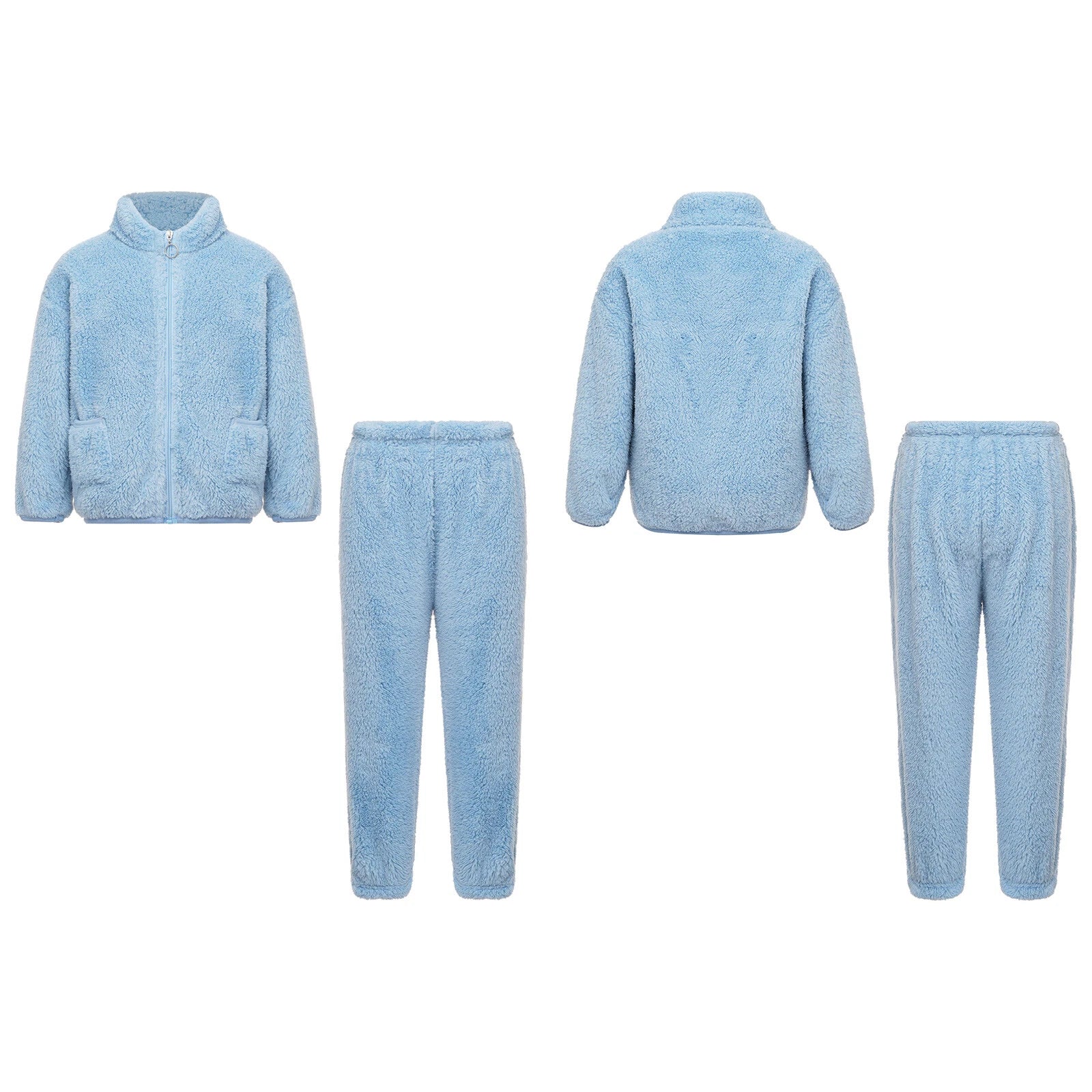 Unisex Kids Set Solid Color Outfits Flannel Sleepwear With Pants Homewear Girls