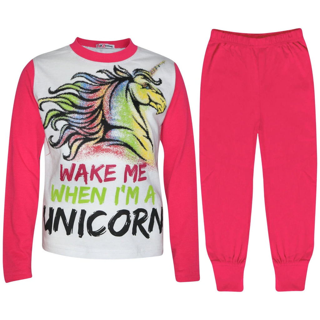 Kids Girls Wake Me When I'M A Unicorn Pyjamas Lounge Wear Nightwear PJS 5-13 Yr