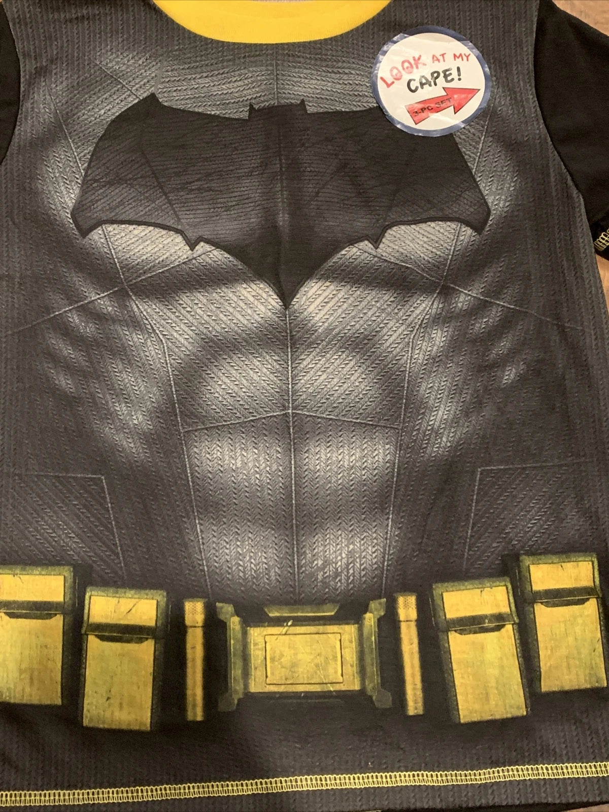 DC Comics Batman (Sz 7) Boys Character 3pc (Shirt, Pant, Cape) PJ Pajama Set