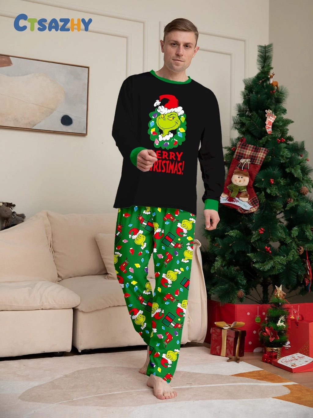 Christmas Family Matching Grinch Pyjamas Adults Kids Xmas Nightwear Pajamas Pjs
