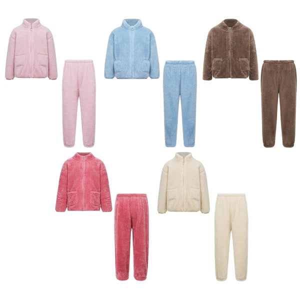 Unisex Kids Sleepwear Training Outfits Warm Set Long Sleeve Stand Collar Zipper