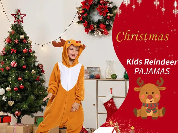 Kids Reindeer Unisex Pajamas Christmas Cosplay Costume Winter One-piece Honewear
