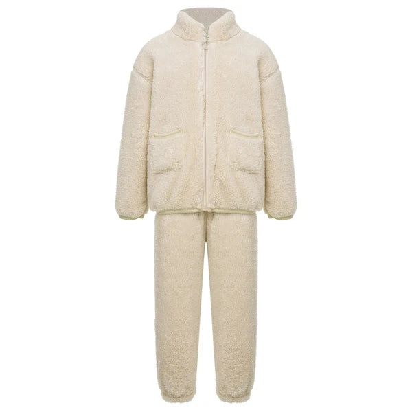 Unisex Kids Set Solid Color Outfits Flannel Sleepwear With Pants Homewear Girls