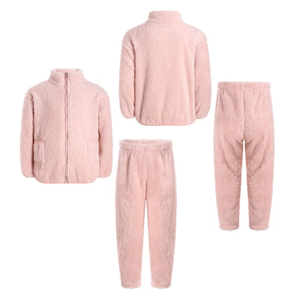Unisex Kids Pajama Girls Outfit Stand Collar Set Jacket Nightwear Zipper Warm
