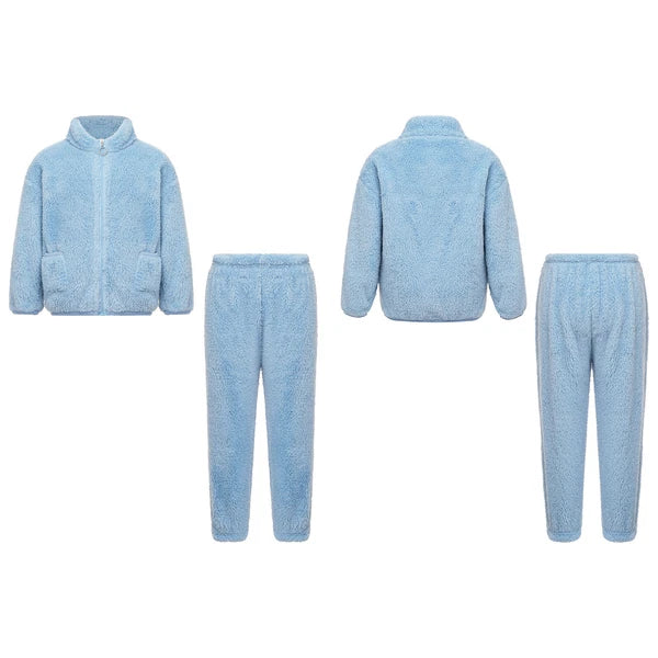Unisex Kids Outfits Winter Set Warm Sleepwear Solid Color Elastic Waistband