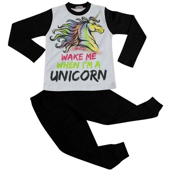 Kids Girls Wake Me When I'M A Unicorn Pyjamas Lounge Wear Nightwear PJS 5-13 Yr