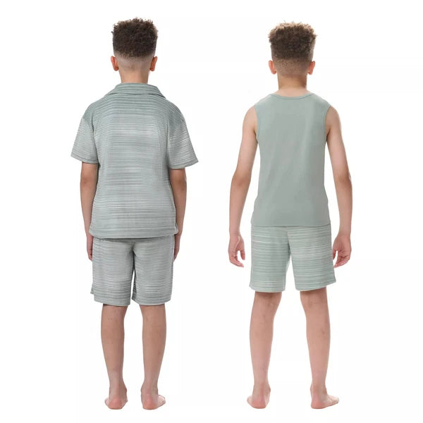 Ck Calvin Klein-Boys Short Sleeve Button-down Shirt and Shorts Pajama Set 3 NEW