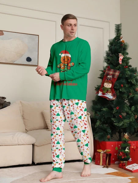 Christmas Family Matching Pyjamas Adult Kids Baby Gingerbread Man Nightwear Set