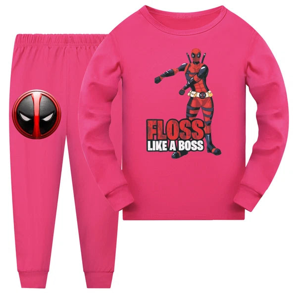 New Boy Deadpool Children's Casual Long Sleeve T-shirt Pajama Pants Set Gift