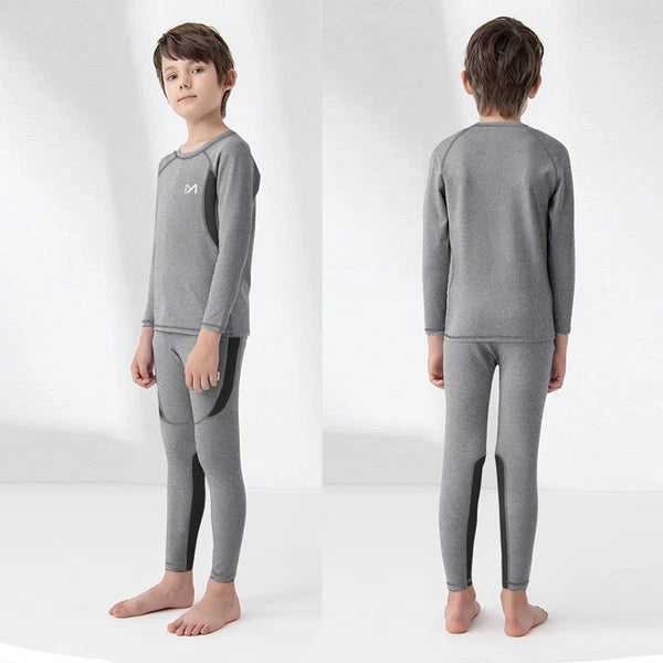 Kids Thermal Underwear Set Soft Fleece Lined Long Johns Warm Baselayer For Ski
