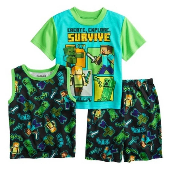 MINECRAFT CREEPER & STEVE 3-Piece Pajamas Sleepwear Set NWT Boys Size 6 or 8 $38
