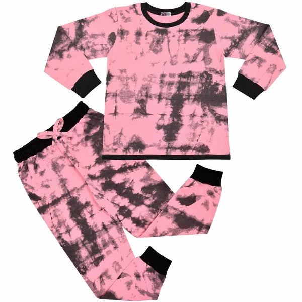 A2Z 4 Kids Girls Pyjamas Children PJs 2 Piece Set Tie Dye Baby Pink for Children