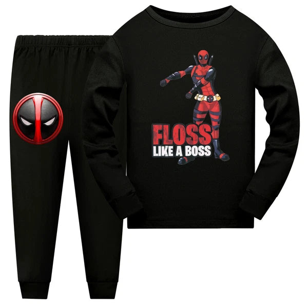 New Boy Deadpool Children's Casual Long Sleeve T-shirt Pajama Pants Set Gift