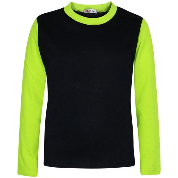 Kids Boys Girls Contrast Color Pjs Plain Stylish Pyjamas Set New Age 2-13 Years