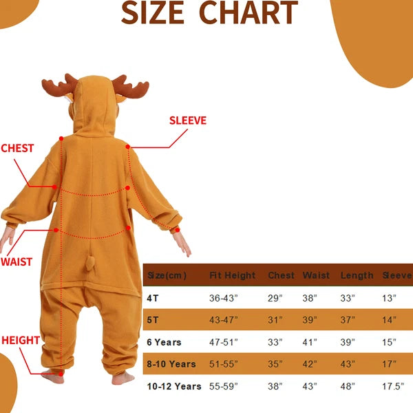 Kids Reindeer Unisex Pajamas Christmas Cosplay Costume Winter One-piece Honewear