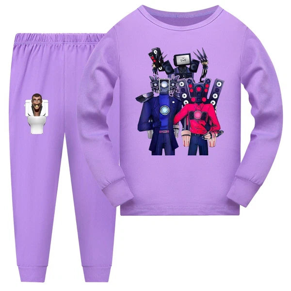 Children's Skibidi Toilet TV Men's Long Sleeve T-shirt Long Pants Pajama Set
