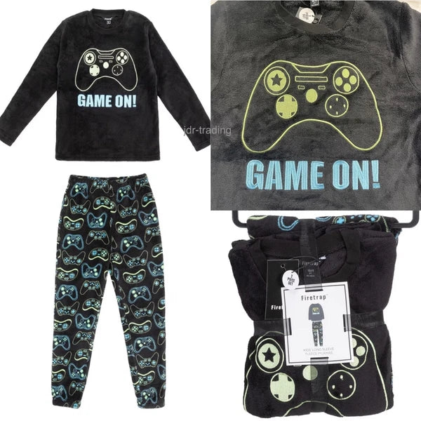 Boys Kids GAMING SOFT FLEECE PYJAMAS GAMER Top & Pants Pjs Set 6-15 Yrs