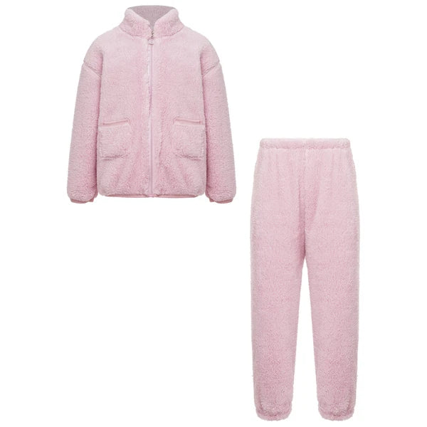 Unisex Kids Outfits Winter Set Long Sleeve Sleepwear Zipper Stand Collar Casual