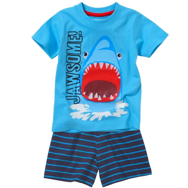 Boys Short Summer Pyjamas Dinosaur Shark Crocodile T-Rex Cotton 12mth-6yr Bedlam