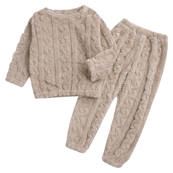 Kids Girls Pajamas Solid Color Set With Pants Outfits Nightwear Round Neck Tops