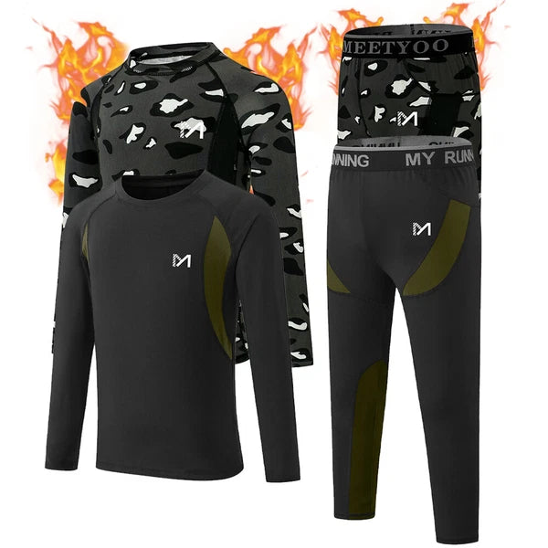 Kids Thermal Underwear for Boys, Long Johns Fleece Lined Set, Shirt & Pants
