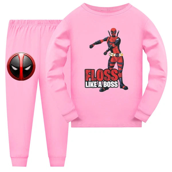New Boy Deadpool Children's Casual Long Sleeve T-shirt Pajama Pants Set Gift