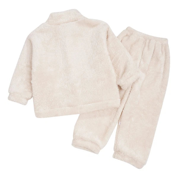 Girl Boy Sleepwear Faux Fur Pajamas Set Trousers Loungewear Buttons Pants Soft