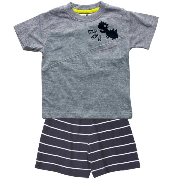 Boys Short Summer Pyjamas Dinosaur Shark Crocodile T-Rex Cotton 12mth-6yr Bedlam